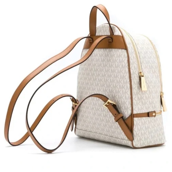 Michael Kors Rhea Medium Signature Logo Backpack in Light Cream Multi - Picture 4 of 16